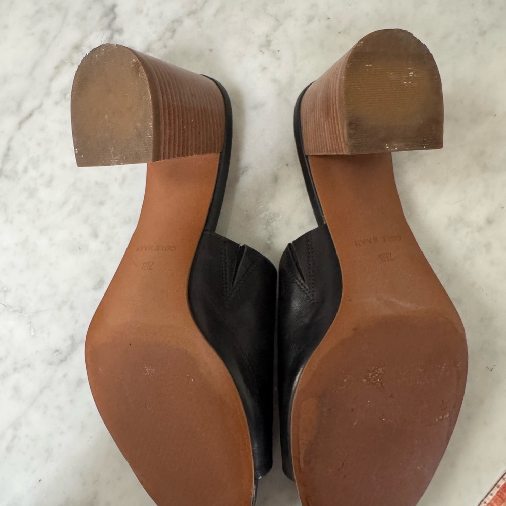 Cole Haan Black Leather Mules with Wooden Heel - Picture 6 of 7